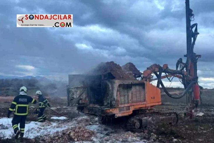 Kaya delici sondaj makinesi yandı